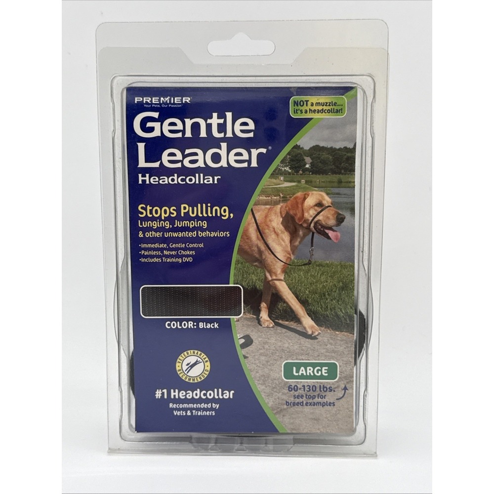 Premier Gentle Leader Headcollar Large Black Dog Training Collar w/ DVD NEW